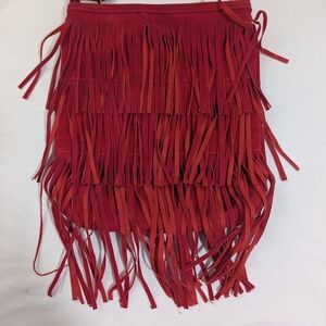 Red Faux Suede Leather Crossbody Bag With Fringe  NWOT